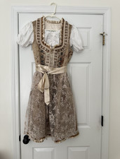 Authentic German Dirndl Munich 3-Piece Oktoberfest Dress Blouse Apron Champagne