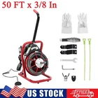 50FT x 3/8In Electric Drain Cleaner Machine Auto Feed Drain Auger for 1"-4" Pipe