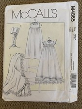McCalls 4865 Infant Dress Bonnet Slip Blanket Pattern NB-L Christening Baptis