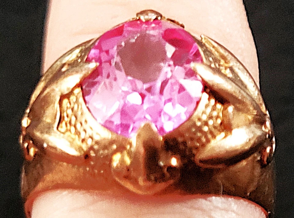 ANILLO VINTAGE 583 ORO AMARILLO 14K GEMA KUNCITA ROSA FORMA OVALADA 7g TALLA 6.5 Foto 3 de 4