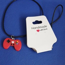 Handmade Video Games Controller Charm Pendant Necklace on Cord, Red