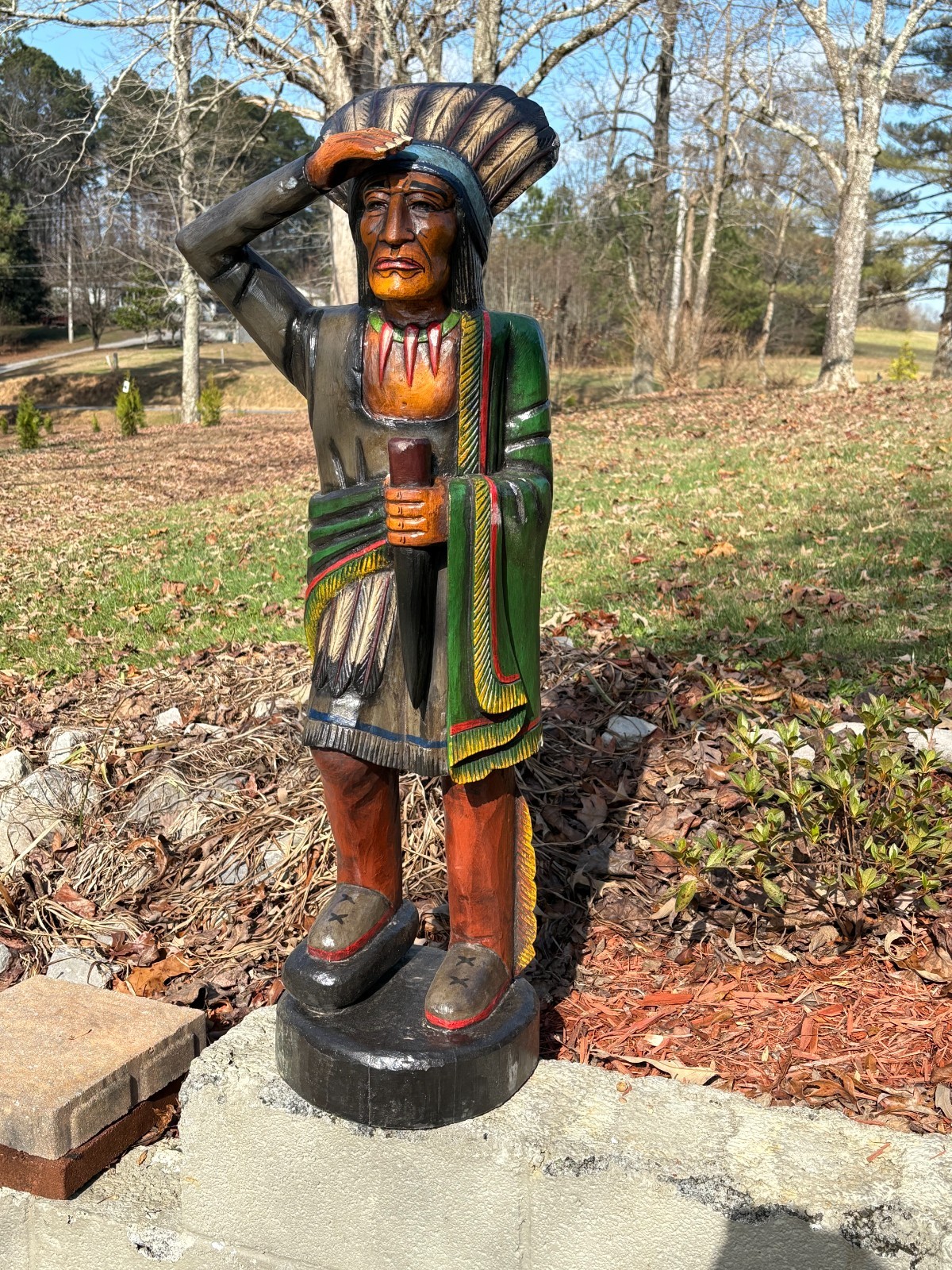 VINTAGE "CIGAR STORE WOODEN INDIAN" NICE COND, (40" INCHES TALL) BEAUTIFUL COLOR