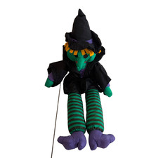 Vintage Halloween Witch Plush Stuffed Decor Green 26"