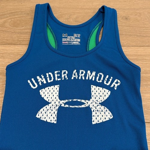 UNDER ARMOUR Blue Green Heatgear Fitted Ribbed Active Workout Tank Top Size XS - Picture 5 of 5