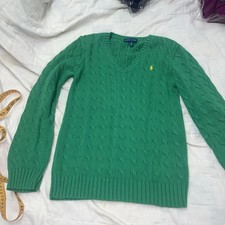 Vintage 90s Ralph Lauren Cable Knit Fisherman V Neck Sweater Womens Large