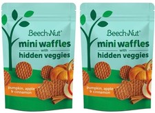 2 Pack Beech-Nut Mini Waffles Hidden Veggies Toddler Snacks Pumpkin Apple, 3.2oz
