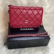 CHANEL Red Stitch Leather CC WOC Clutch Bag