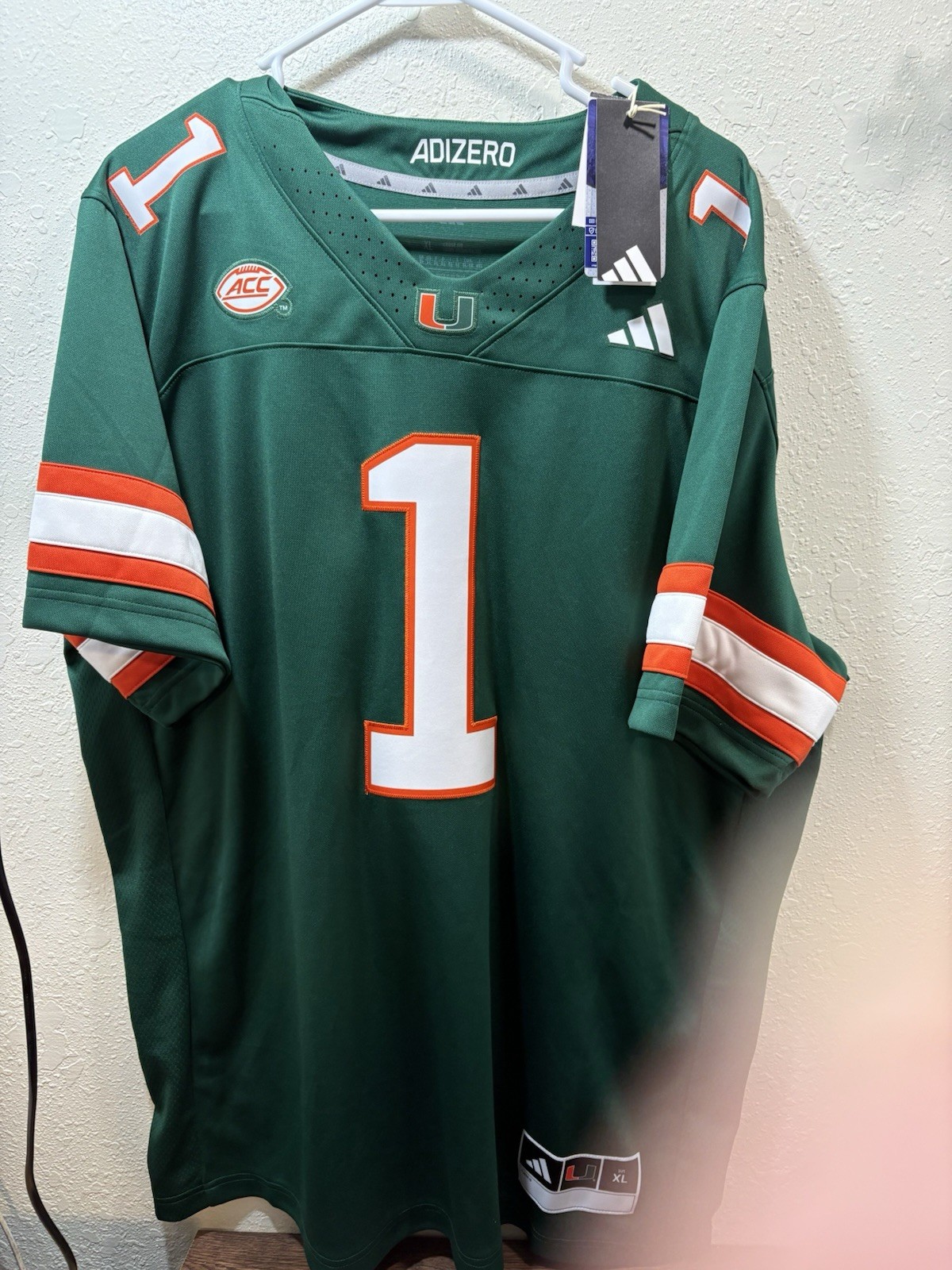 Miami Hurricanes Adidas Green Football Jersey XLarge New Tags