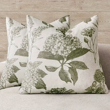 2 PC SET Vintage Botanical Beige Sage Floral Botanical Pillow Covers 18"x18"