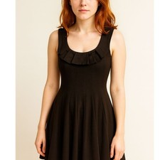 ELIZA J BLACK FIT AND FLARE PONTE KNIT PRINCESS SEAMED SLEEVELESS DRESS RUFFLE