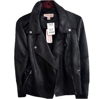 Philosophy Women's Black Moto Biker Jacket Full Zip Solid Short Long Sleeve L