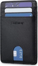 Buffway Mens Slim Wallet, Minimalist Thin Front Pocket Leather Peak Black 