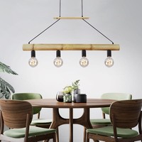 HäNgeleuchte Pendelleuchte Esszimmerlampe 4 Flammig Holzbalken Bambus H 120 Cm