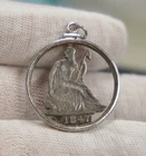 Authentic 1847 US Seated Liberty Half 50c Cut Out w/ Pendant Bezel