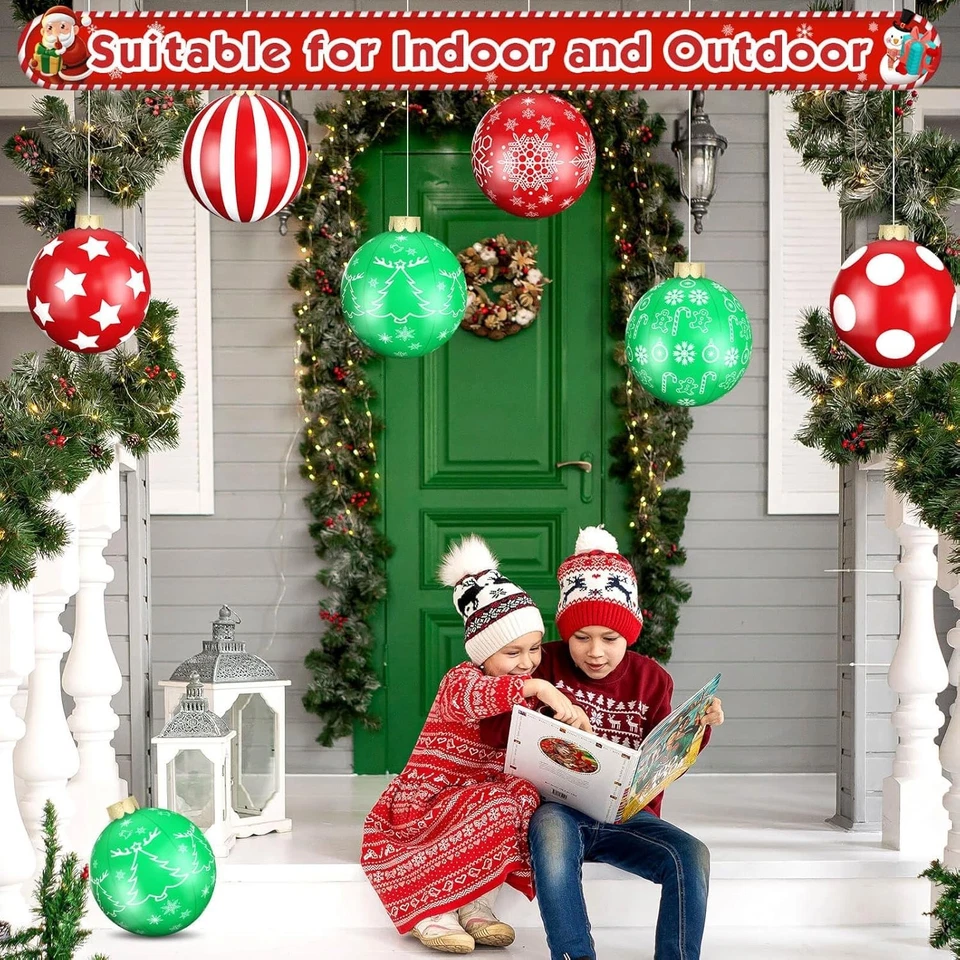 Paquete de 12 bolas grandes de Navidad, adornos inflables de Navidad de 9 pulgadas para exteriores Foto 2 de 4