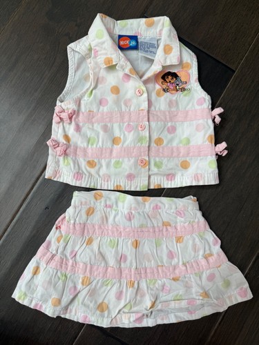 Y2K 2005 vintage Dora the Explorer toddler girl top skirt set: Size 24 month, 2T