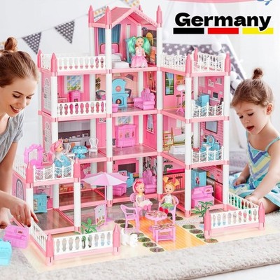 Puppenhaus，mit Möbeln und Zubehör Puppenstube 4 Etagen Puppenvilla mit LED Licht