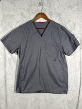 Dickies Gray V-Neck Short Sleeve Scrub Top With Front Pocket Measures to Small