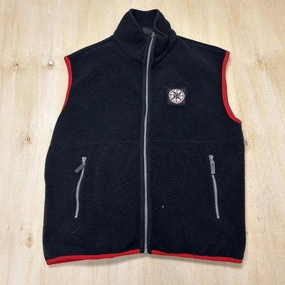 Vintage Marlboro Fleece Vest Mens Large Black Red Trim Full Zip