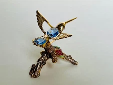 Hummingbird FIGURINE - 24K GOLD ON STAND/ PEWTER BASE WITH AUSTRIAN CRYSTALS