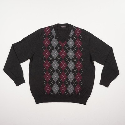 breidhof Herren Pullover Gr. 54 Mehrfarbig Schurwolle V-Ausschnitt Argyle Feinst