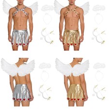 Men Costume Cupid Set Heart-embellished Outfit Slit Cosplay Halloween Clothes