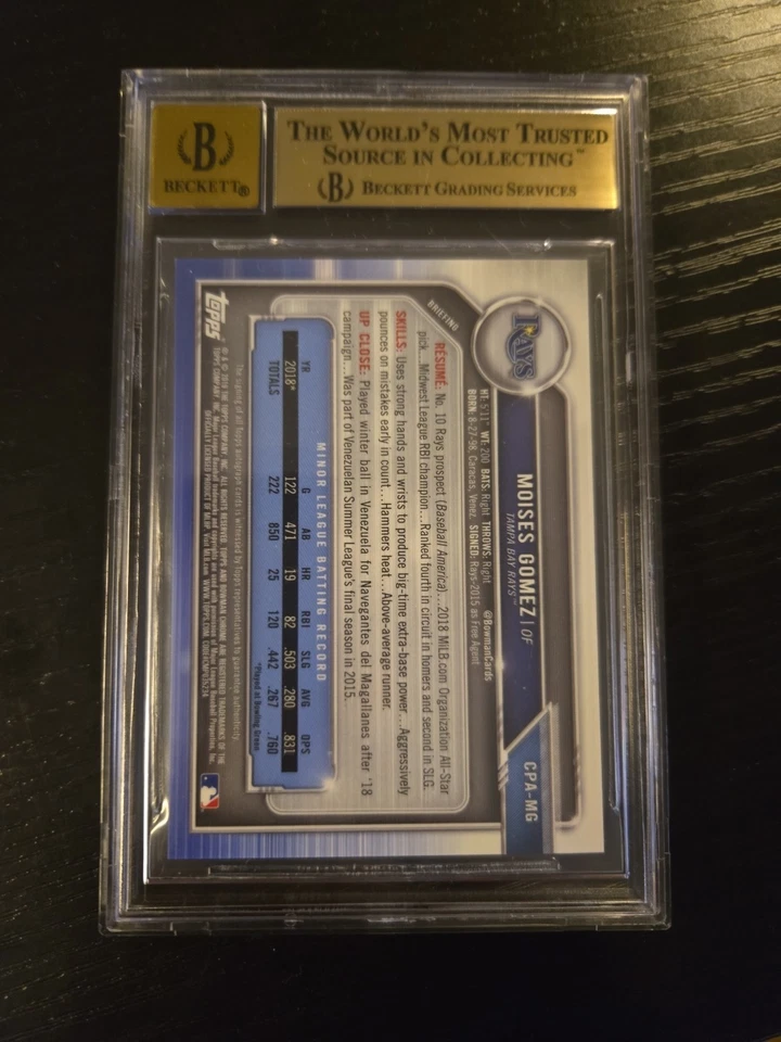 Moises Gomez 2019 Bowman Chrome 1st Autograph Auto CPA-MG Rays /150 BGS 10 / 10 - Image 3 of 3