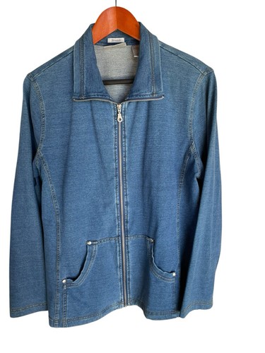 Draper’s & Damon’s Blue Denim Look Stretch Cotton Zip Up Jacket Pockets Coat - Picture 13 of 23