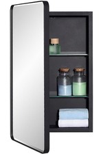 Black Bathroom Mirror Medicine Cabinet with Round Corner Framed Door and Beveled