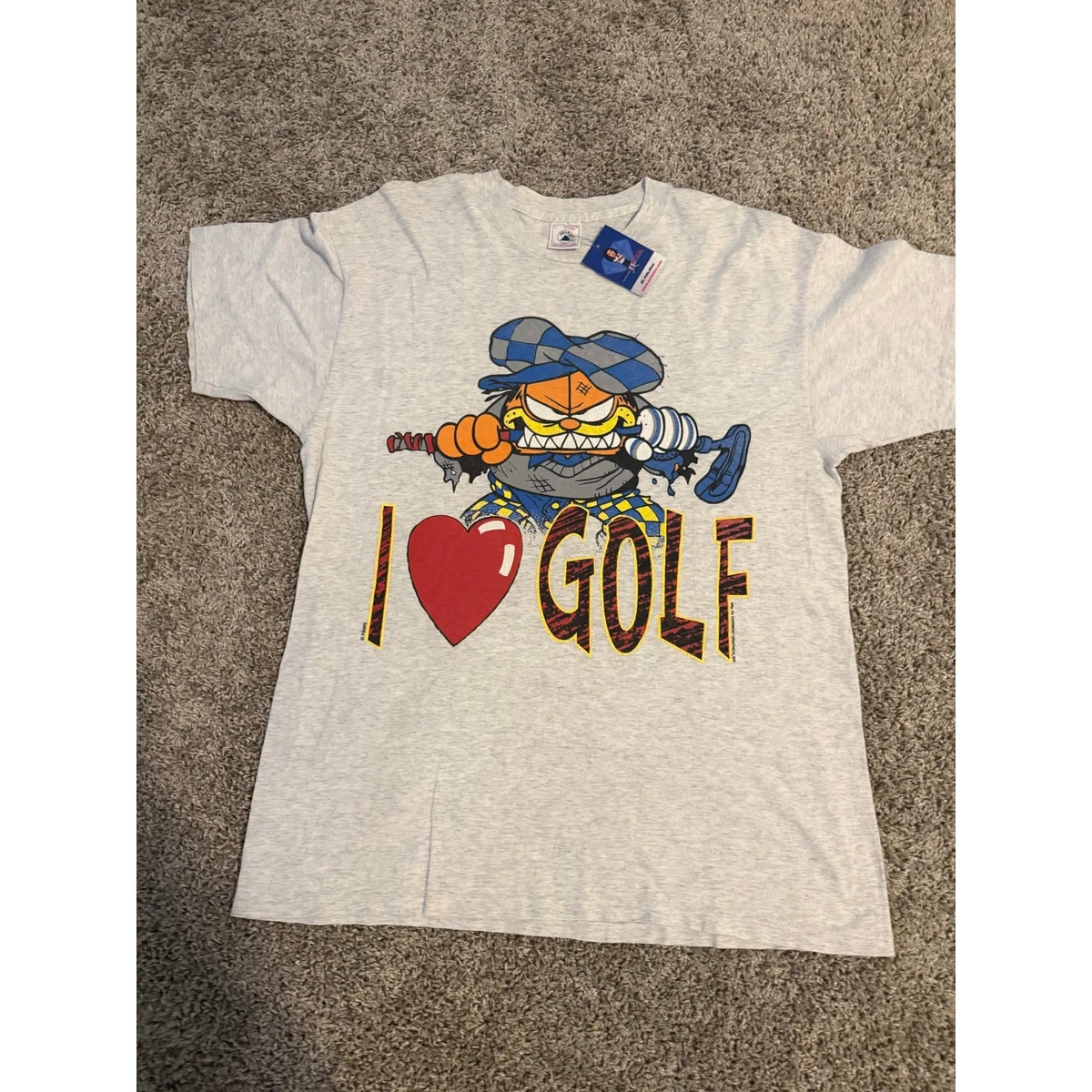 Vintage Garfield I Love Golf T Shirt Mens L Delta Made USA Cartoon