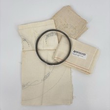 Vtg Lot Linen Floral Table Scarf Needlepoint Zweigart Fabric Only Metal Hoop