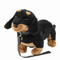 Kuscheltier Hund Dackel 28 Cm Schwarz-Braun Mit Leine PlüSchhund Stoffdackel
