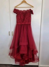JJ's House Formal Gown Burgundy Size 14 Sequin Tulle Skirt Off Shoulder Dress