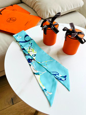 Hermès Twilly Silk Scarf Turquoise Aqua Eque...