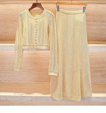 AUTHENTIC Sandro Women Pearl Hollow Out Knit Sweet Cardigan Shirt Dress SML