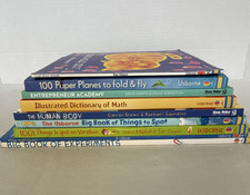 Usborne Kids Educational Book Lot: Experiments, Drawing, Math, Spotting