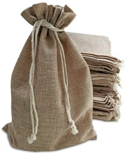 50 Burlap Bags with Drawstring, 7x10 Inch Rustic Gift Bag Bulk Pack for Mugs,...
