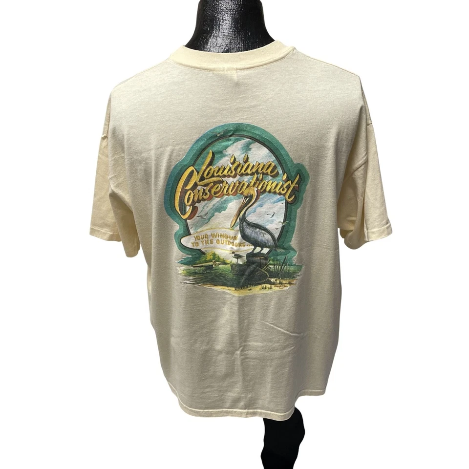 Camiseta De Colección Años 80 LOUISIANA CONSERVACIONISTA Ventana Al Aire Libre Pelícano 50/50 Foto 3 de 4