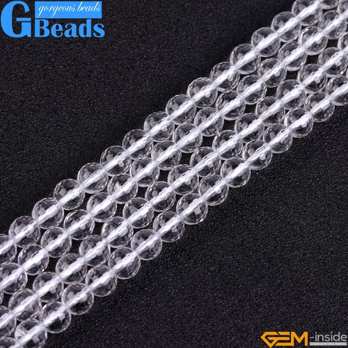 Natural Grade AAA White Clear Crystal Rock Quartz Faceted Round Beads Strand 15" - Picture 18 of 72