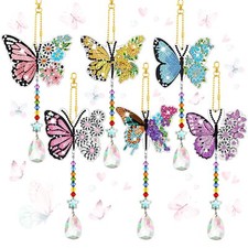 6 Pcs Spring Butterfly Diamond Painting Wind Chimes Suncatcher Art Kit