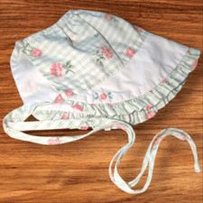 Vintage Infant Girls Green Pink Floral Print Bonnet Hat 3/6 Months