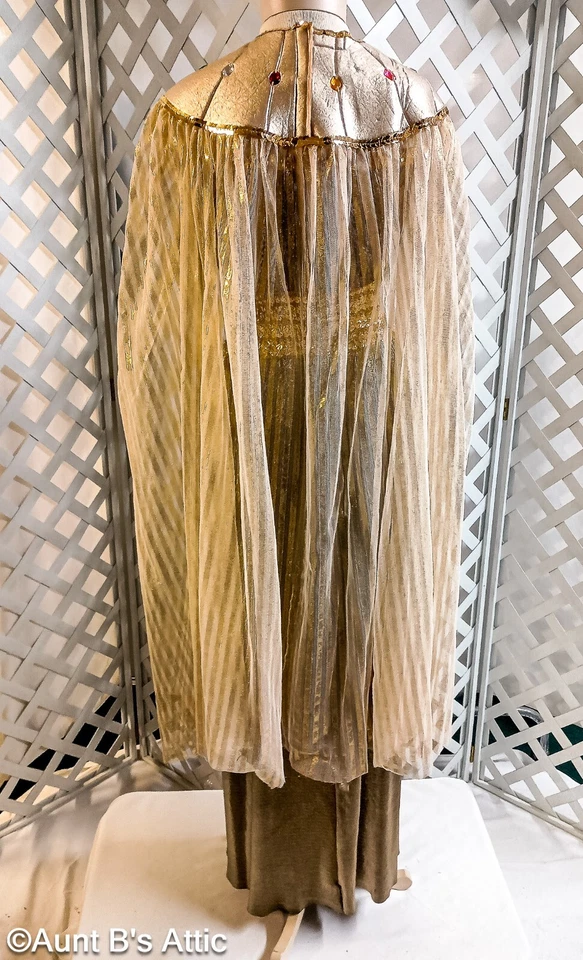 Disfraz de Cleopatra 5 piezas dorado cojo/lentejuelas vestido con joyas capa tocado brazo puños largo Foto 4 de 4