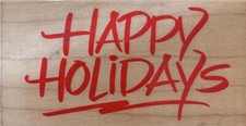 Hero Arts Wood Mounted Christmas Rubber Stamp - F125 "Happy Holidays"