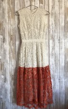 Sophia Kah JANE White Orange Corded Lace Sleeveless Midi Dress 8 $2900
