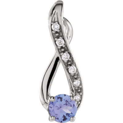 14K Weißgold echter Tansanit und echter Diamant Anhänger