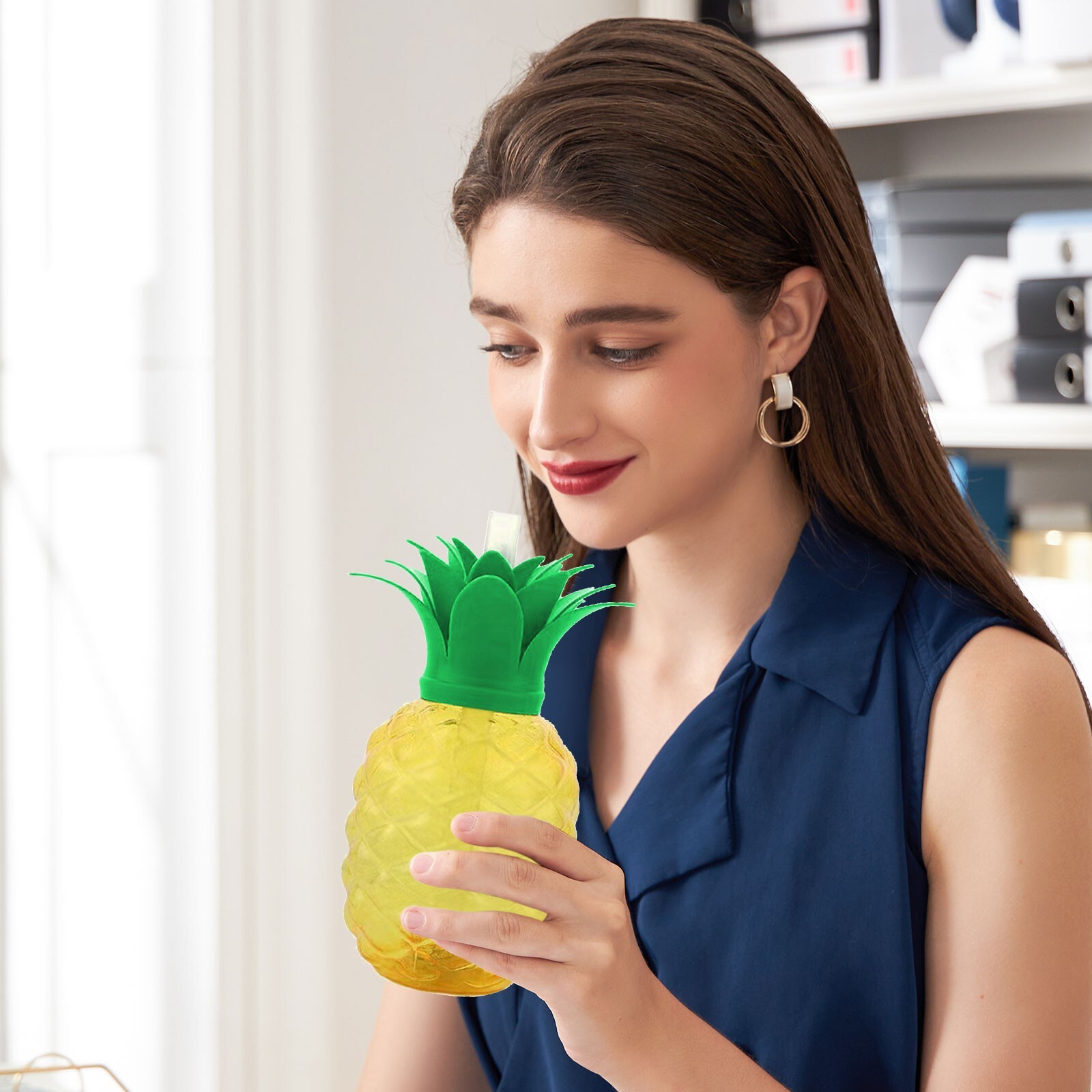 Teal Glasses Drinking Set Straw Cup Pineapple Straw Cup PET Milk Tea