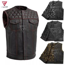 Men's Black Leather Vest Paisley Lining Concealed Bike Riding Waistcoat