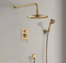 Conceal Shower Faucet Set 8" Round Rain Head Antique Brass Wall Mount Mixer Taps