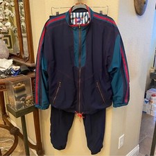 Vintage TAIL Women Navy Green Red 2-Piece Set Jacket  Pants Size Medium