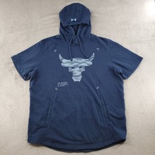 Under Armour Hoodie Mens Large Blue Project Rock Terry Short Sleeve Sweatshirt